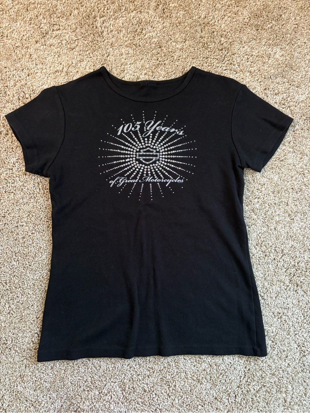 Harley-Davidson Black Women's Short Sleeve Rhinestone 105 Years Tee